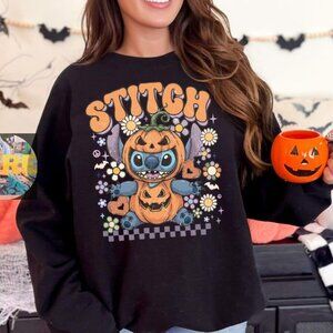 Halloween Stitch Pumpkin Spooky Season Jack O Lantern Fall Shirt Sweatshirt Retr